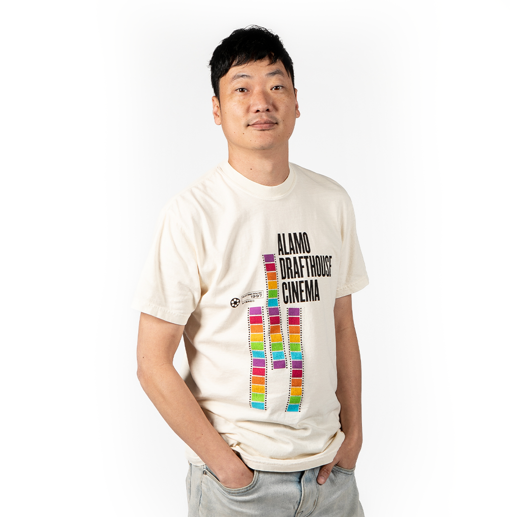 man wearing classic cut of Alamo Drafthouse Best Damn T-Shirt