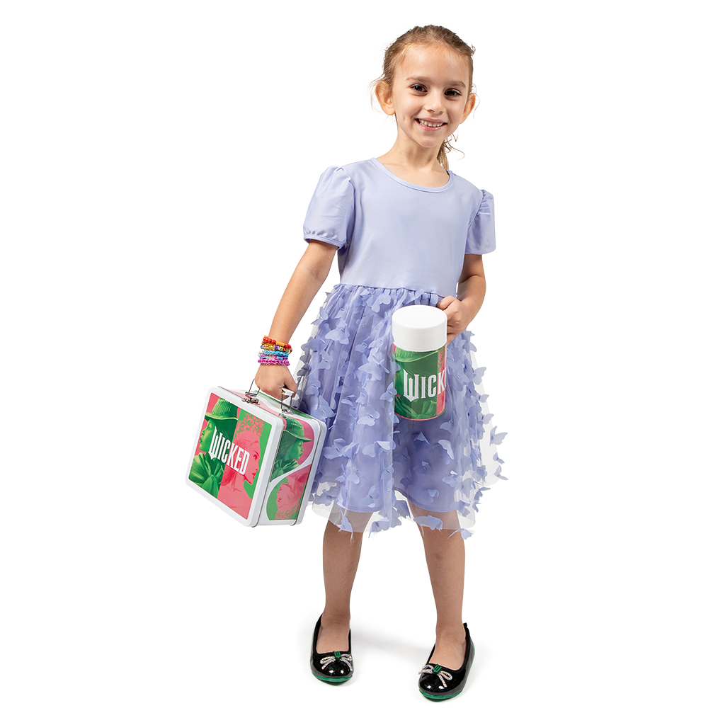girl holding WICKED x Alamo Drafthouse Lunchbox + Thermos Set