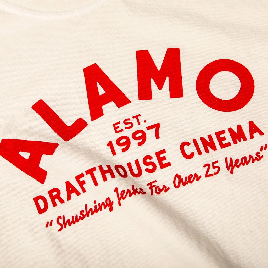 Alamo Drafthouse Shushing Since '97 T-shirt Detail