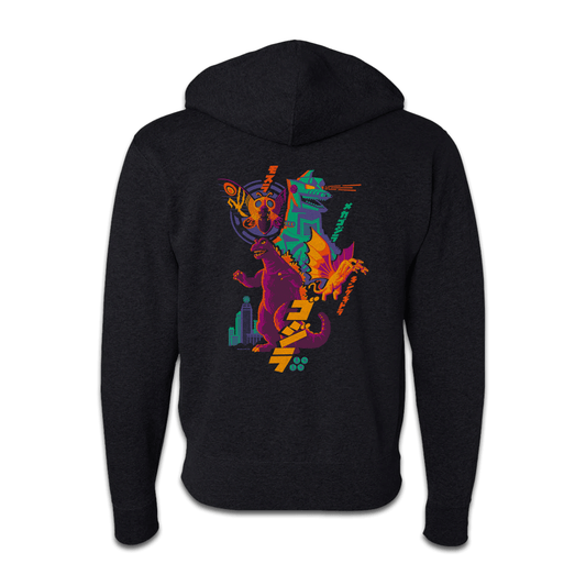 back of Godzilla in Color Zip-Up Hoodie