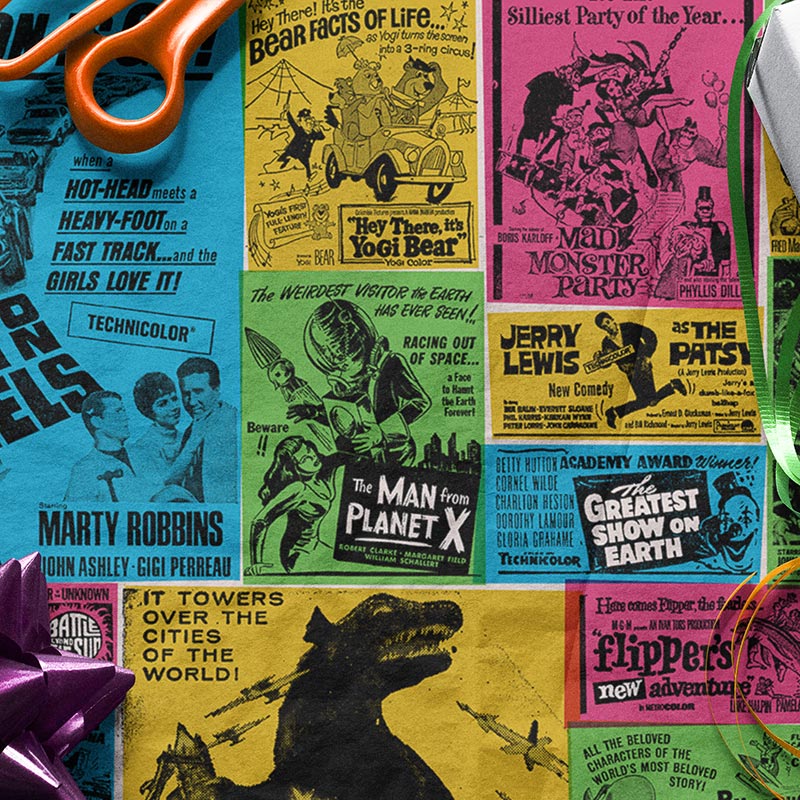Wrapping Paper Single Roll: Monsters and Motors - Vintage Ad Block Design