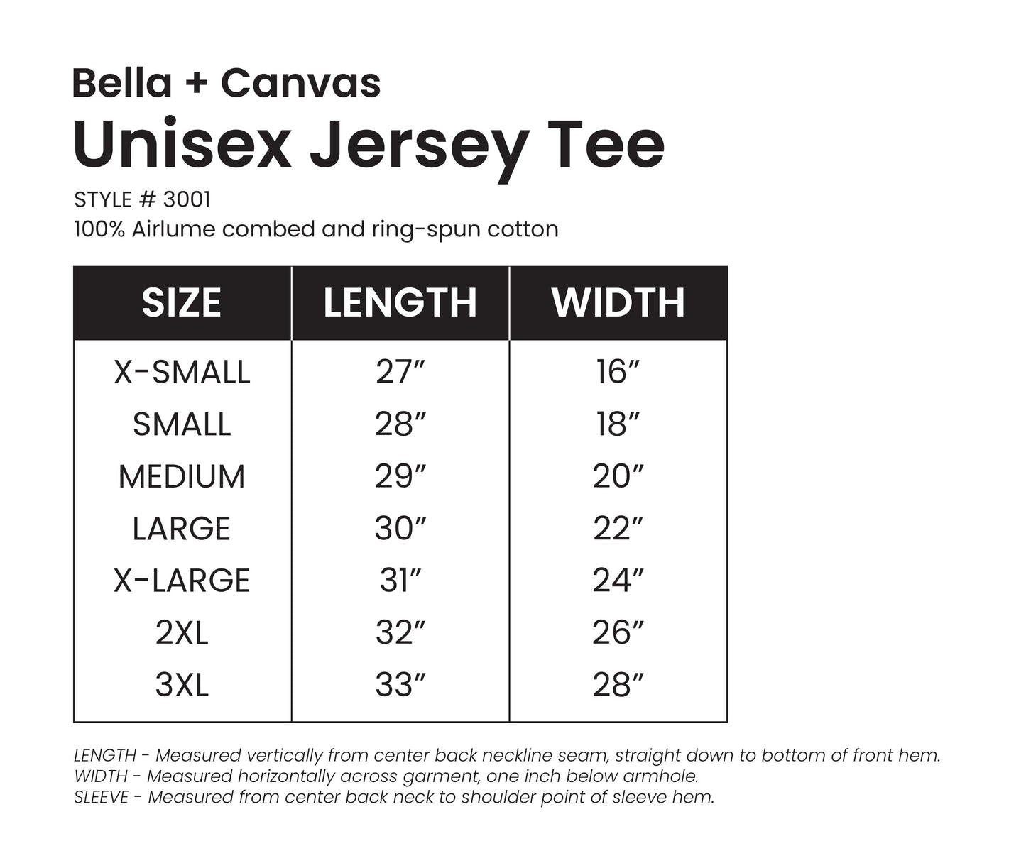 Little Dragon T-Shirt size chart