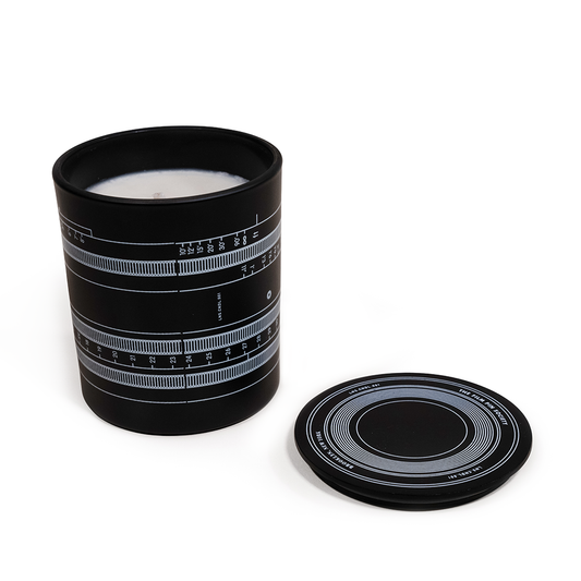 Cinema Lens Candle with lid removed