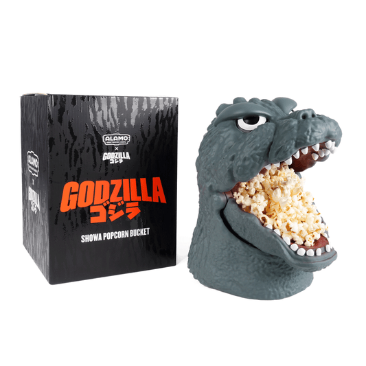 Godzilla Popcorn Bucket filled with popcorn next to packaging box