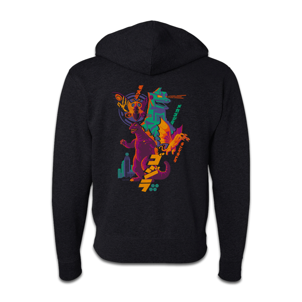 back of Godzilla in Color Zip-Up Hoodie