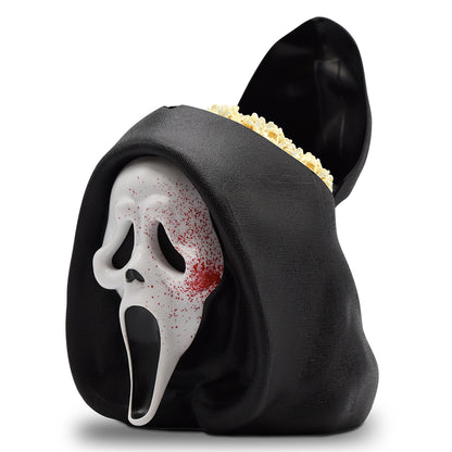 SCREAM Popcorn Bucket filled with popcorn