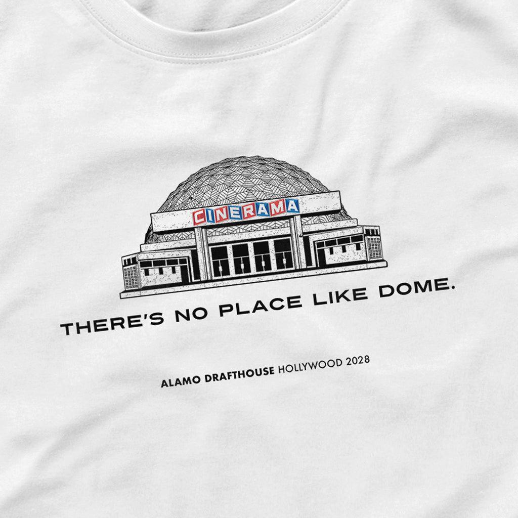 detail shot of There's No Place Like Dome. on white shirt 