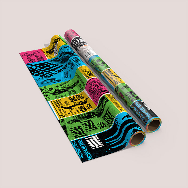 Wrapping Paper Single Roll: Monsters and Motors - Vintage Ad Block Design