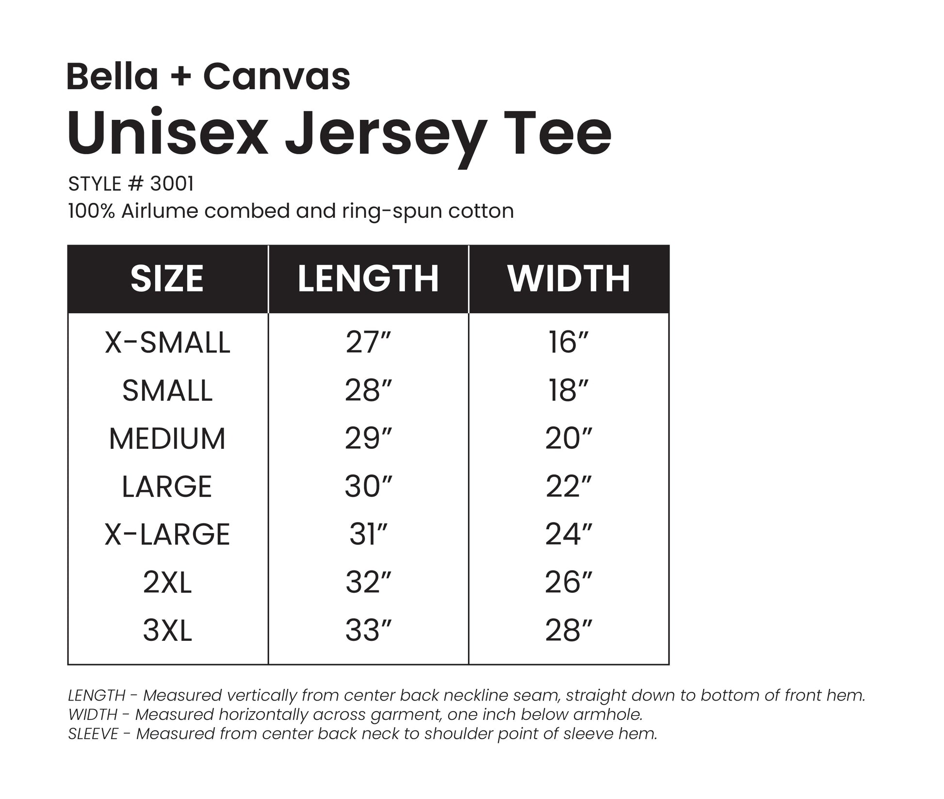 Little Dragon T-Shirt size chart