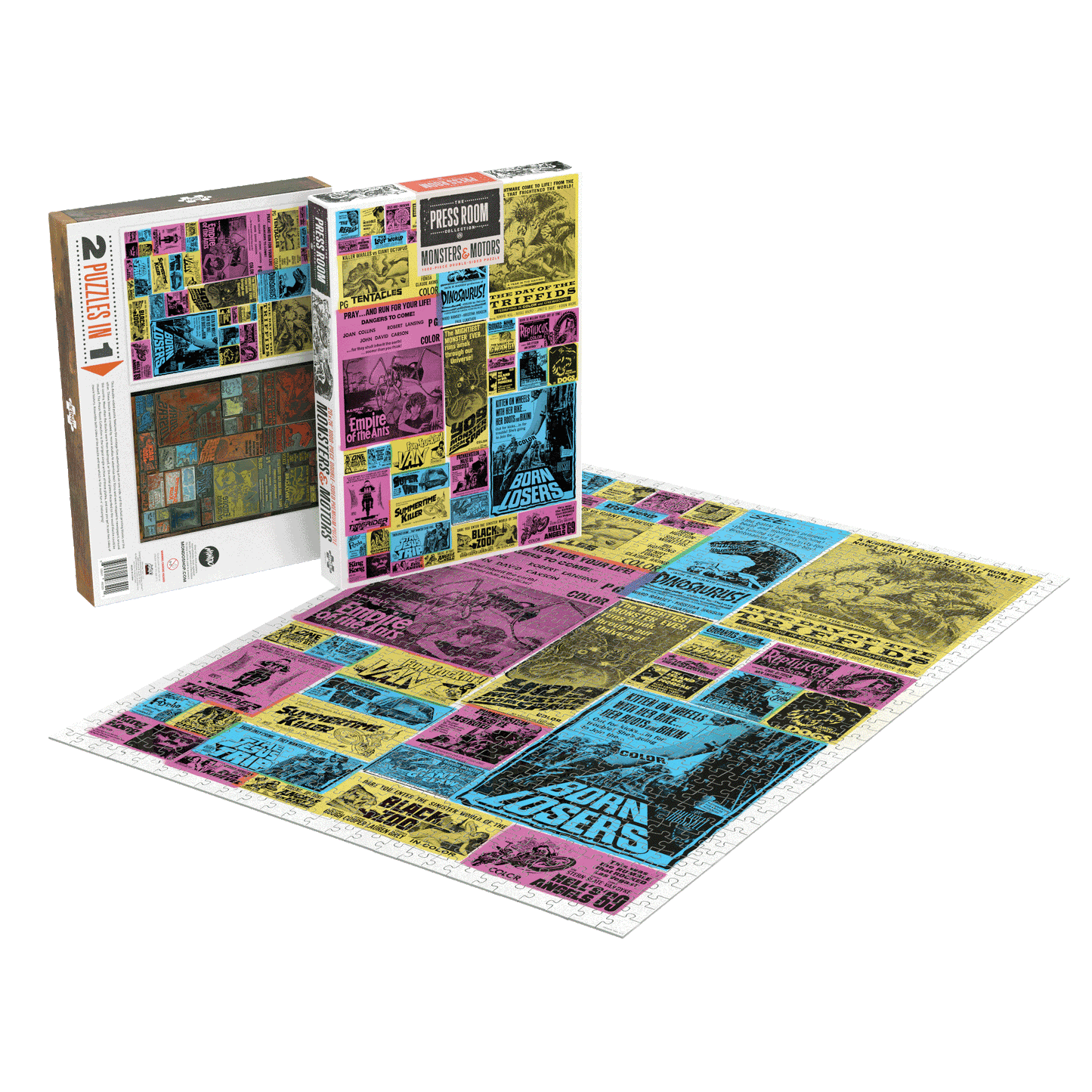 Monsters and Motors Vintage Ad Block Two-Sided 1000pc Puzzle